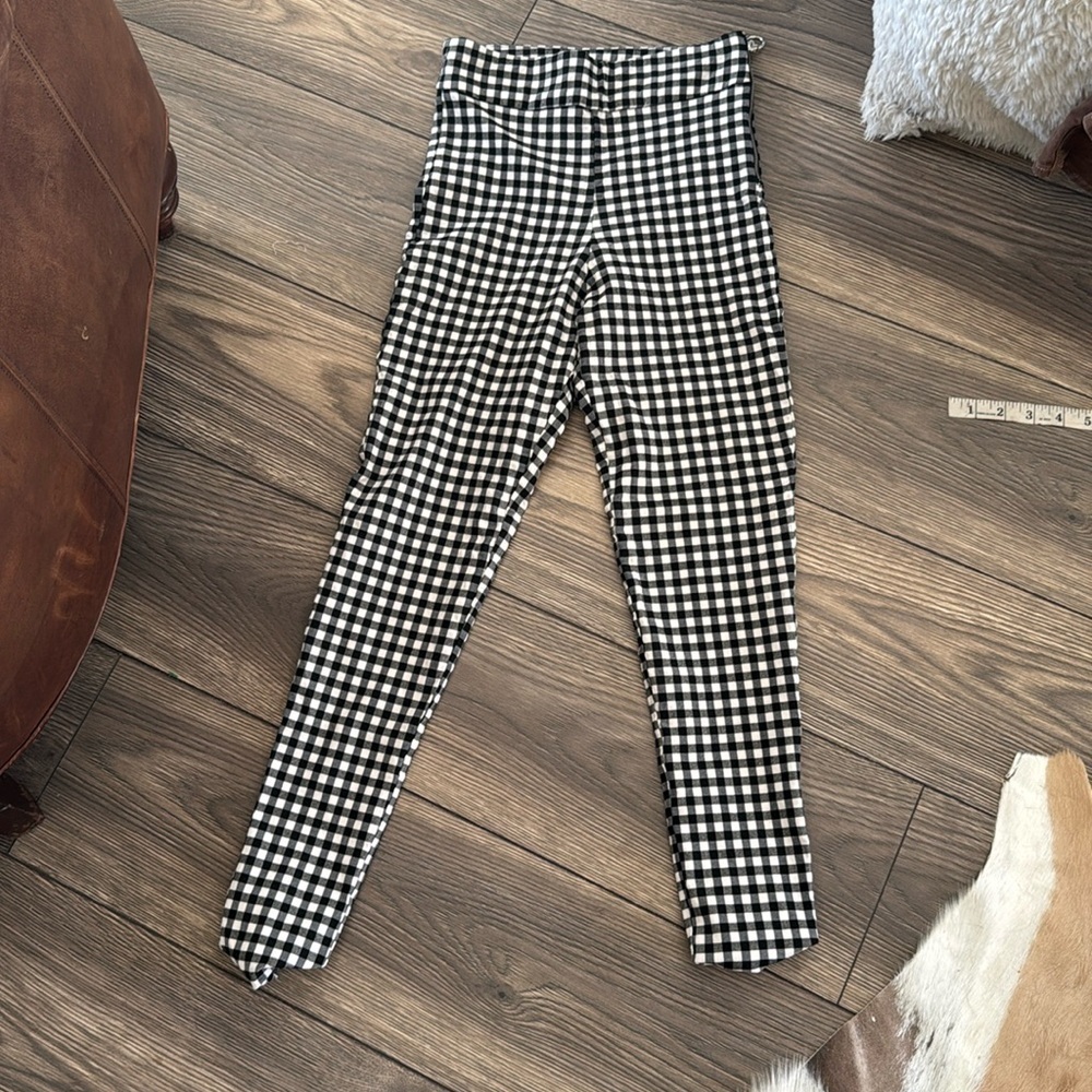 Zara Basics Gingham Pants With Side Zipper size small